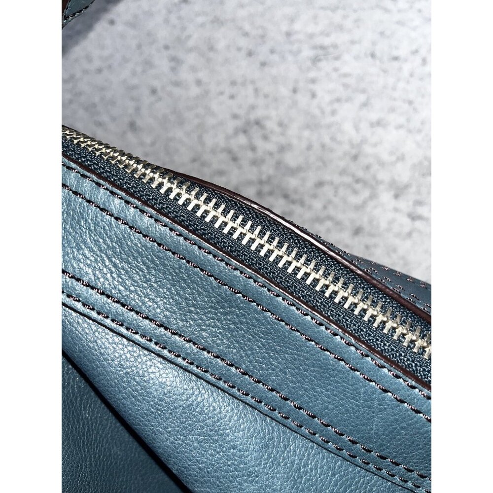 Women's Fossil Teal Leather Slouchy Hobo Shoulder Bag Silver Tone Hardware - Picture 14 of 14
